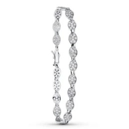 Pulsera Oro Blanco 18k mujer eslabones circonitas ovalados