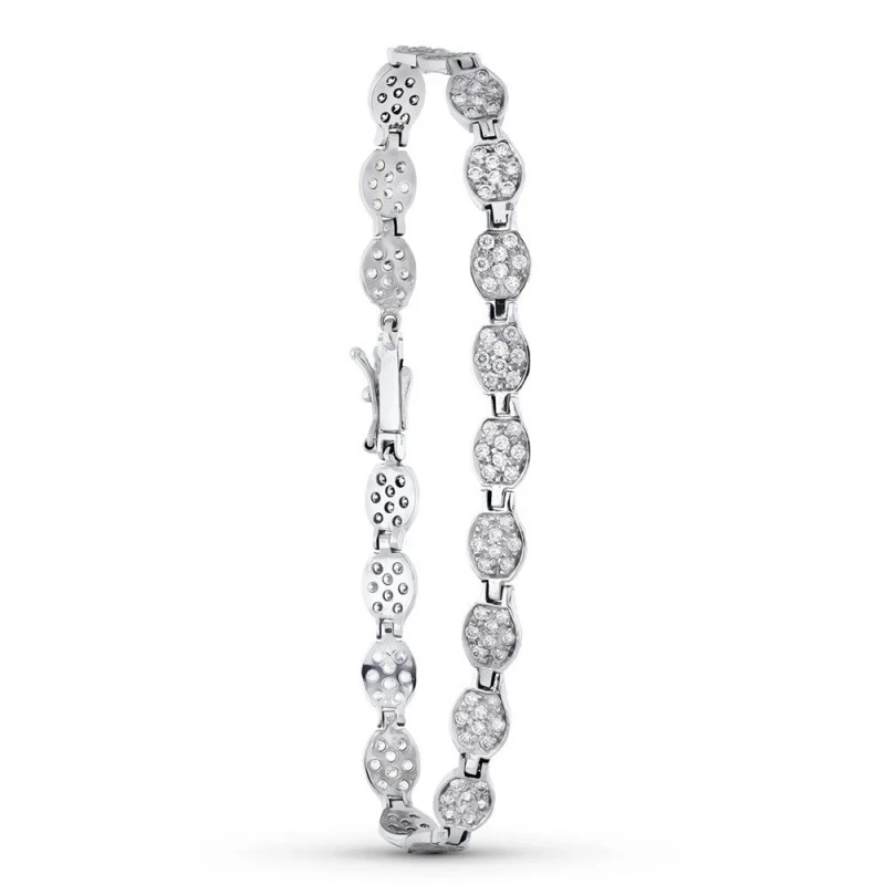 Pulsera Oro Blanco 18k mujer eslabones circonitas ovalados