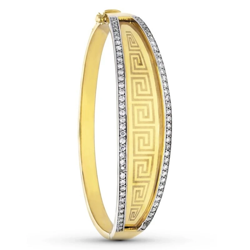 Pulsera Brazalete Oro 18k mujer 60 mm. detalle greca combinada circon