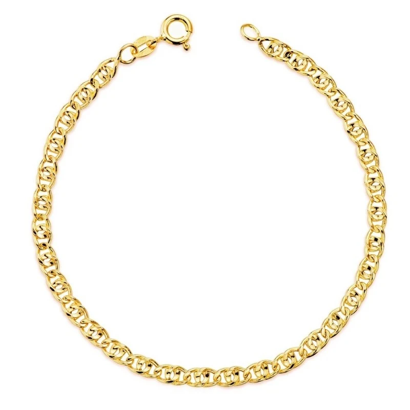 Pulsera Oro 18k mujer 19 cm. hueca doble eslabón ancho 3.5 mm.