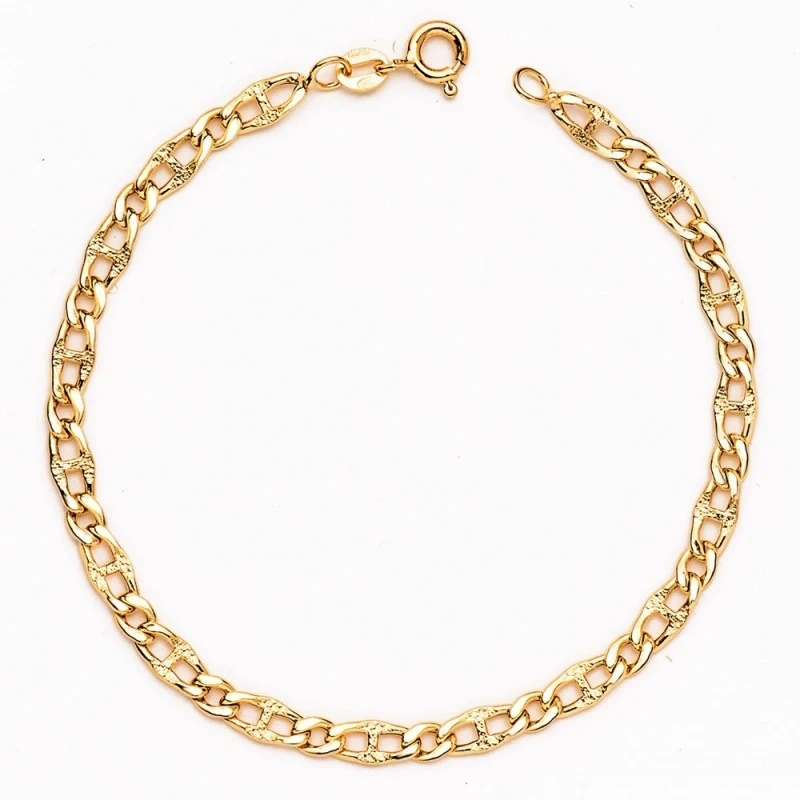 Pulsera Oro 18k mujer 19.5 cm. eslabón ancla combinado barbado ancho