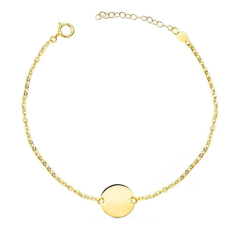 Pulsera Oro 18k mujer 18 cm. detalle disco liso 12 mm.