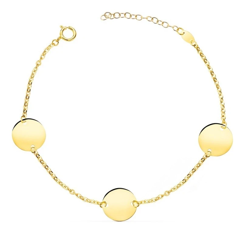 Pulsera Oro 18k mujer 18 cm. detalle 3 diascos lisos 12 mm.
