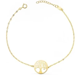 Árbol de la Vida Pulsera Oro 18k mujer 17 cm. cadena forzada tallada
