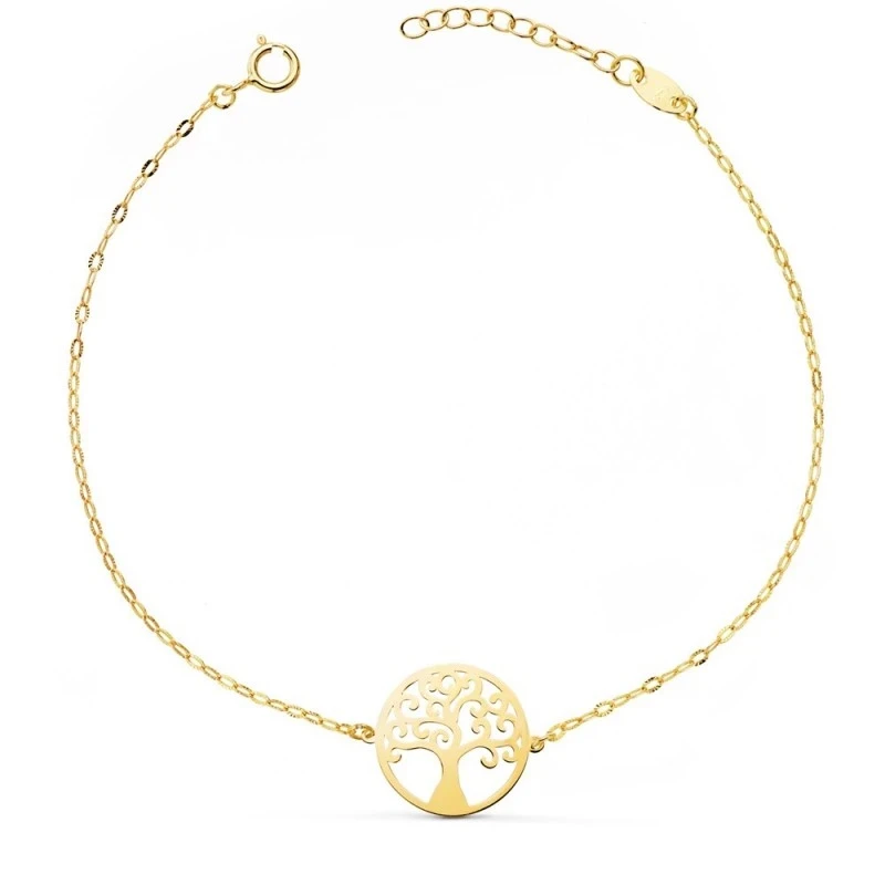 Árbol de la Vida Pulsera Oro 18k mujer 17 cm. cadena forzada tallada