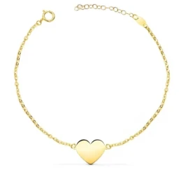 Pulsera Oro 18k mujer 18 cm. corazón brillo liso 12 x 10 mm.