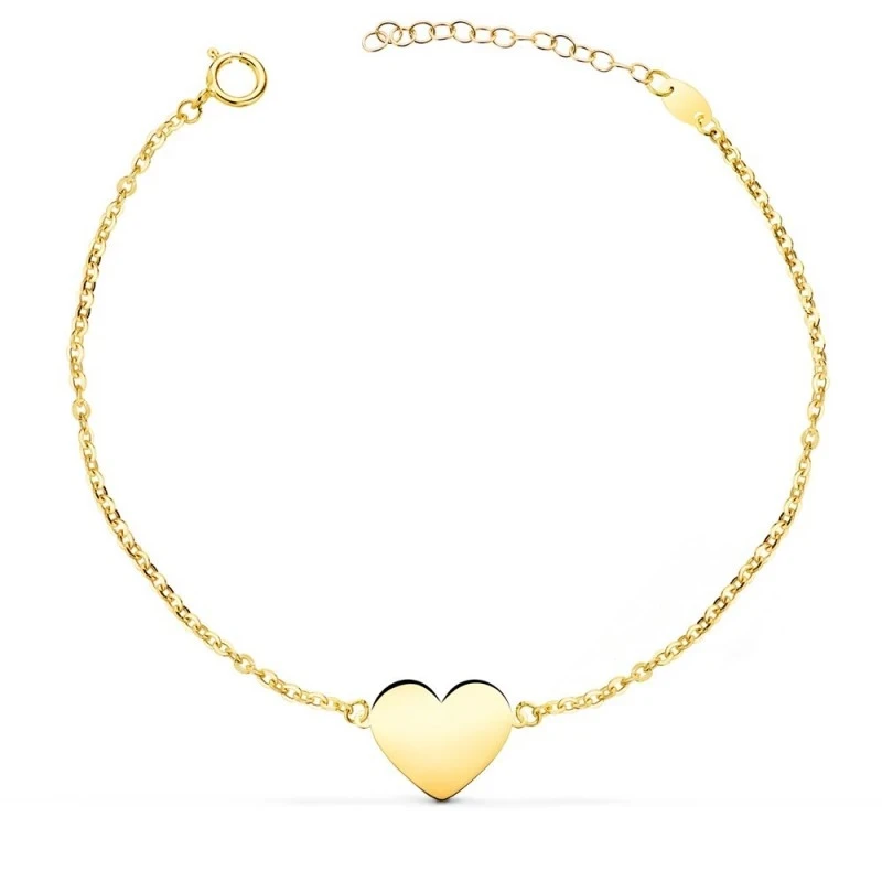 Pulsera Oro 18k mujer 18 cm. corazón brillo liso 12 x 10 mm.