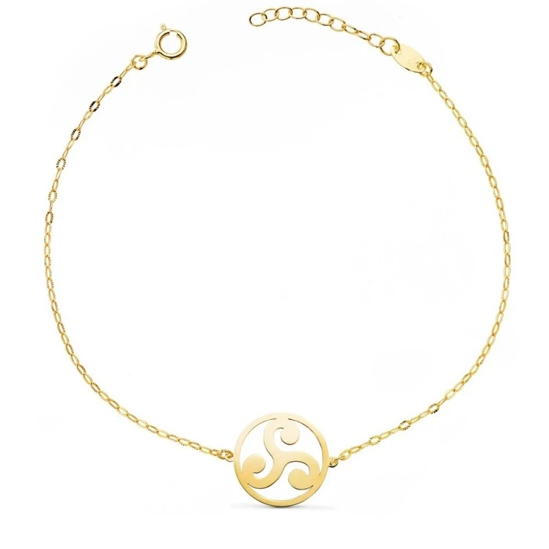 Pulsera Oro 18k mujer 18 cm. trisquel liso centro 14 mm. calado pulse