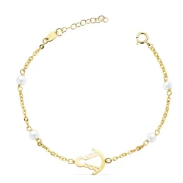 Virgen del Rocío Pulsera Oro 18k mujer 15 cm. perlas detalle calado c