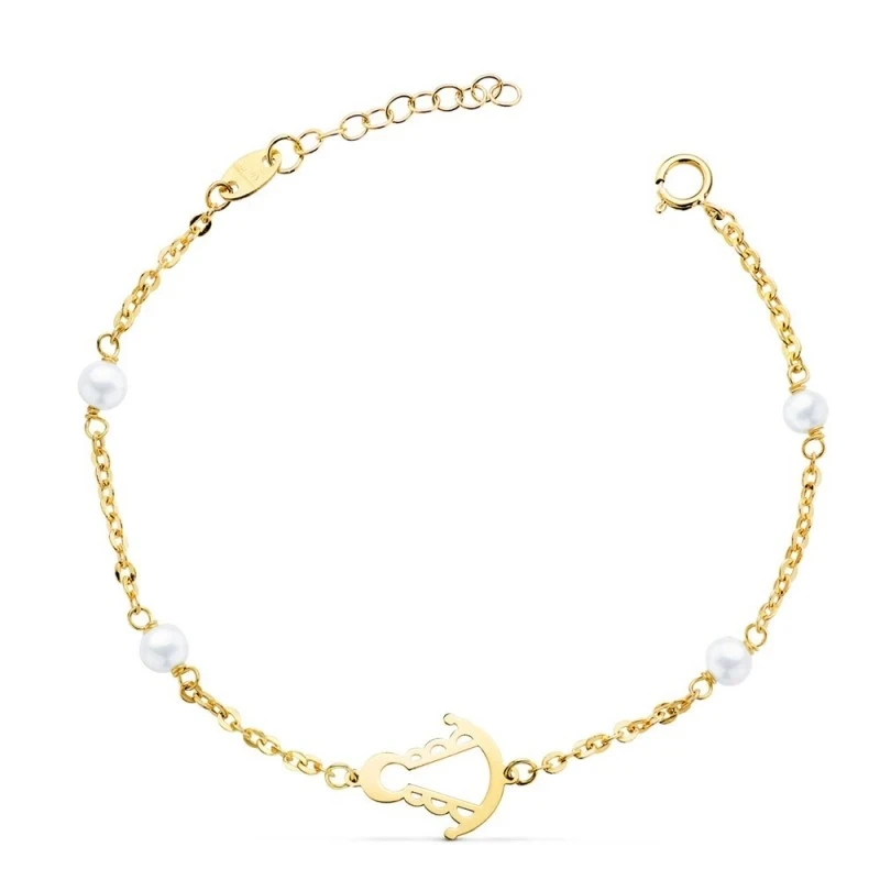 Virgen del Rocío Pulsera Oro 18k mujer 15 cm. perlas detalle calado c
