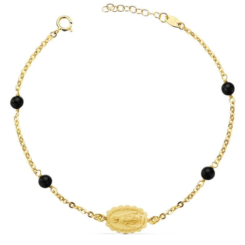 Virgen Milagrosa Pulsera Oro 18k mujer 17 cm. medalla 13 x 9 mm. comb