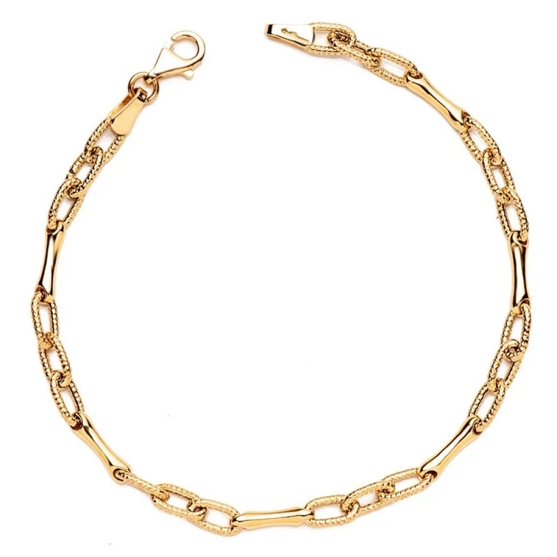 Pulsera Oro 18k mujer 19 cm. hueca ancho eslabón 4 mm. tramo ancho