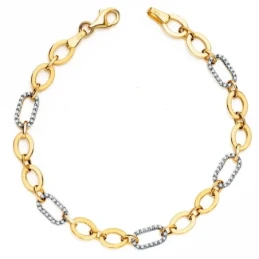 Pulsera Oro Bicolor 18k mujer 19 cm. eslabones combinados 4 mm. circo