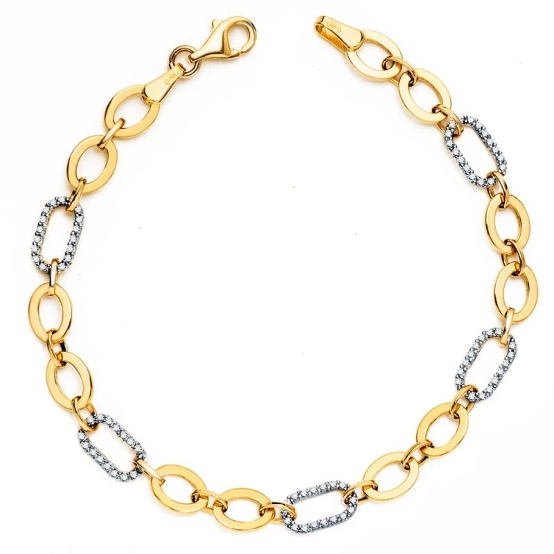 Pulsera Oro Bicolor 18k mujer 19 cm. eslabones combinados 4 mm. circo