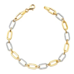 Pulsera Oro Bicolor 18k mujer 19 cm. eslabones circonitas 5 mm. ancho
