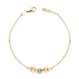 Pulsera Oro Bicolor 18k mujer 19 cm. cadena forzada detalle circonita