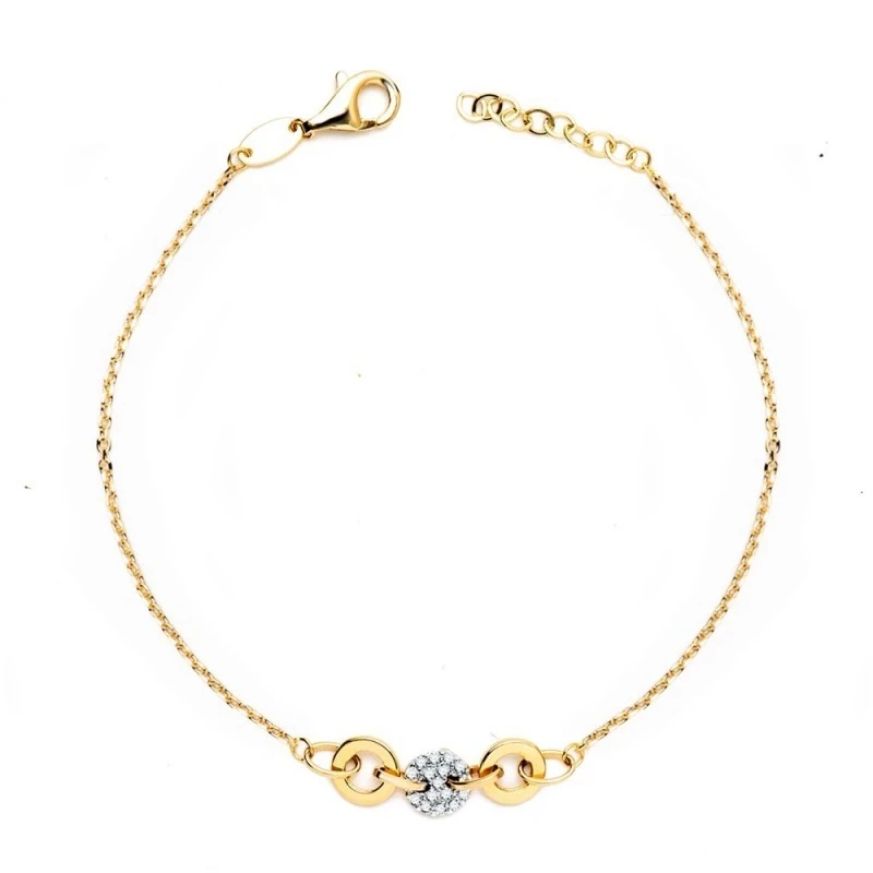 Pulsera Oro Bicolor 18k mujer 19 cm. cadena forzada detalle circonita
