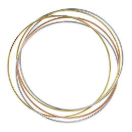 Pulsera Oro Tricolor 18k mujer 62 mm. cinco aros lisos ancho 1 mm.