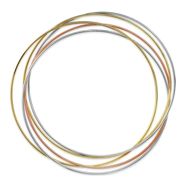 Pulsera Oro Tricolor 18k mujer 62 mm. cinco aros lisos ancho 1 mm.