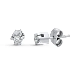 Pendientes Oro Blanco 18k mujer 5 mm. diamantes centro 0.10ct.