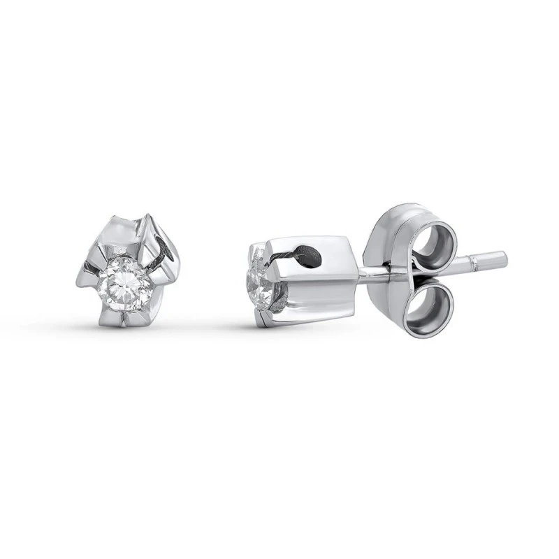 Pendientes Oro Blanco 18k mujer 5 mm. diamantes centro 0.10ct.