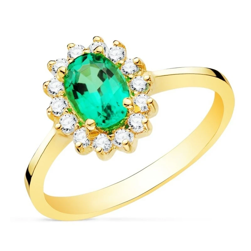 Sortija Oro 18k mujer esmeralda 0.75ct. centro ovalada combinada 14 d
