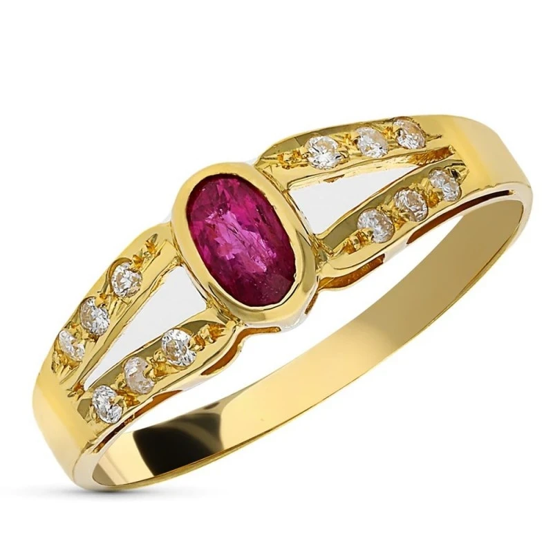 Sortija Oro 18k mujer rubí centro ovalado 9 diamantes 0.013ct.