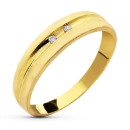 Sortija Oro 18k mujer 2 diamantes brillantes 0.025ct. ancho máximo cu