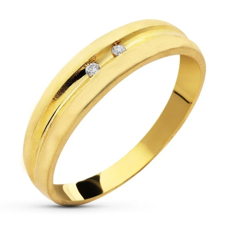 Sortija Oro 18k mujer 2 diamantes brillantes 0.025ct. ancho máximo cu