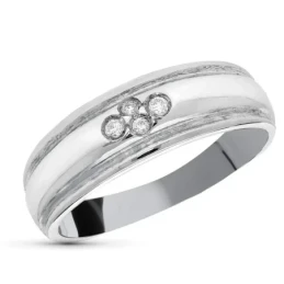 Sortija Oro Blanco 18k mujer 4 diamantes 0.012ct. brillantes ancho má