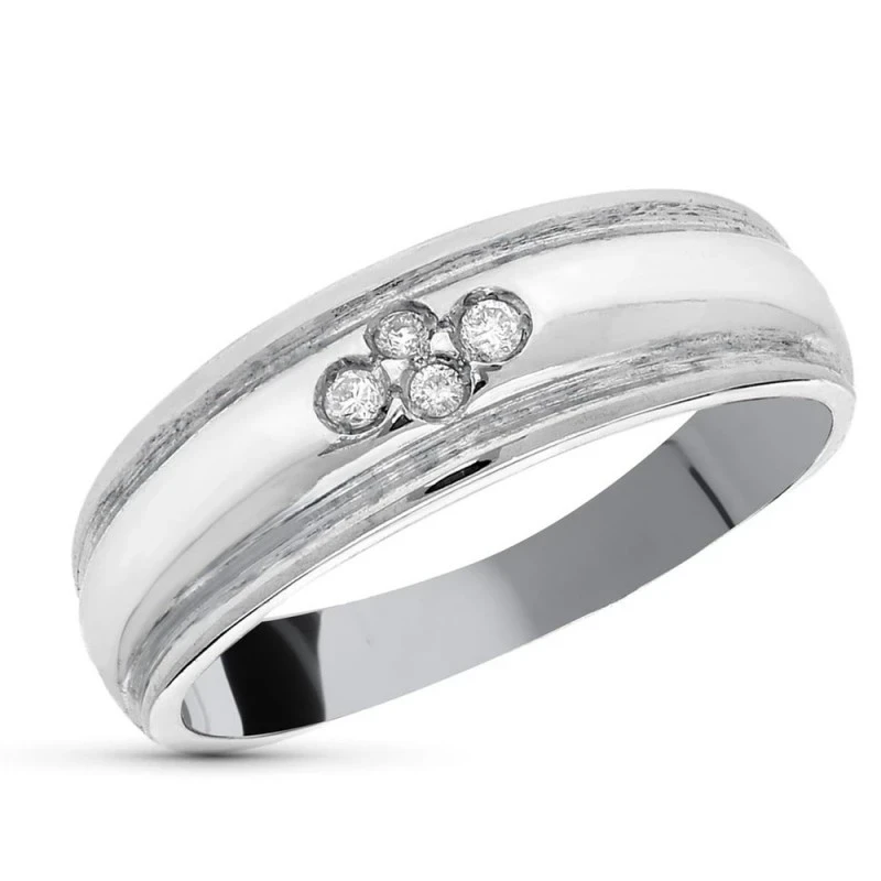 Sortija Oro Blanco 18k mujer 4 diamantes 0.012ct. brillantes ancho má