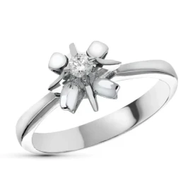 Sortija Solitario Oro Blanco 18k mujer diamante brillante 0.10ct. anc
