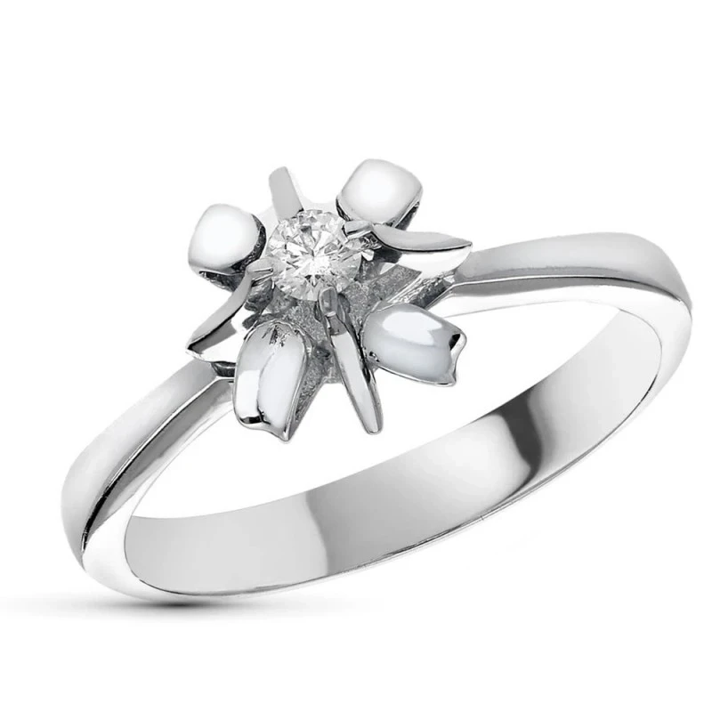 Sortija Solitario Oro Blanco 18k mujer diamante brillante 0.10ct. anc