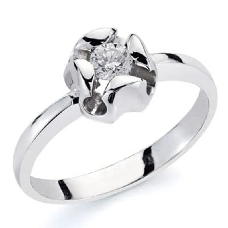 Sortija Solitario Oro Blanco 18k mujer diamante talla brillante 0.10c