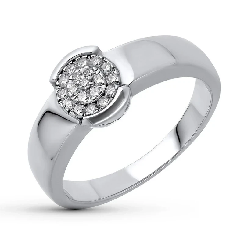 Sortija Oro Blanco 18k mujer cuajo 19 diamantes ancho 8.5 mm.