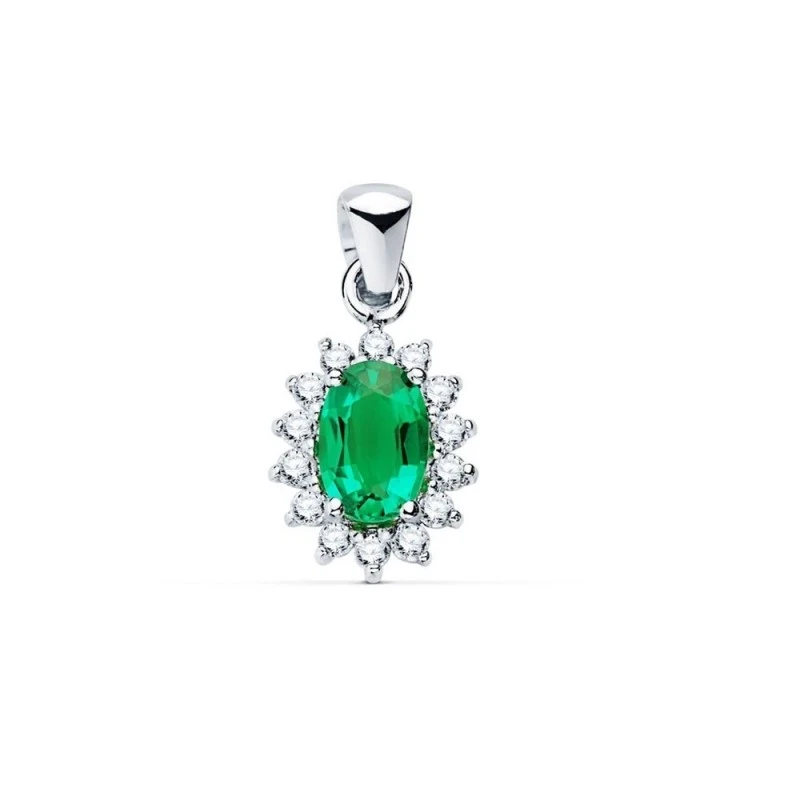 Colgante Oro Blanco 18k mujer 10 mm. esmeralda ovalada centro 0.39ct.