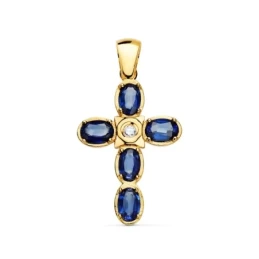 Cruz Colgante Oro 18k mujer 30 mm. diamante centro 0.045ct. combinado