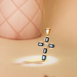 Cruz Colgante Oro 18k mujer 30 mm. diamante centro 0.045ct. combinado