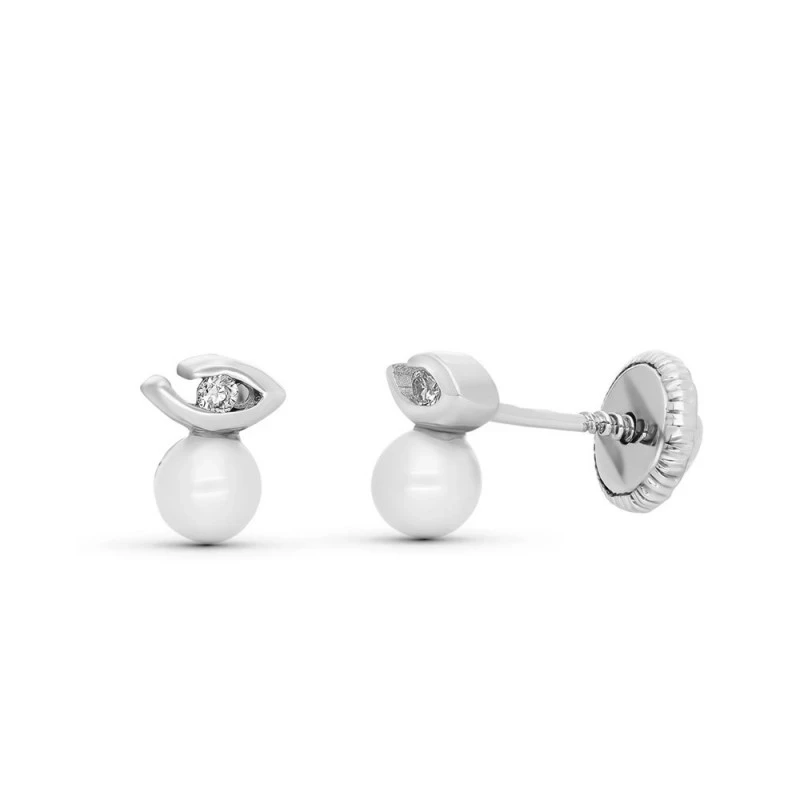 Pendientes Oro Blanco 18k bebé diamante talla brillante forma ojo com