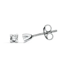 Pendientes Oro Blanco 9k mujer diamante centro 0.06ct. garras