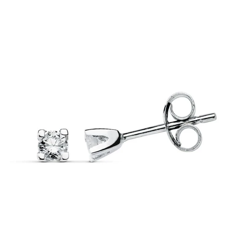 Pendientes Oro Blanco 9k mujer diamante centro 0.06ct. garras