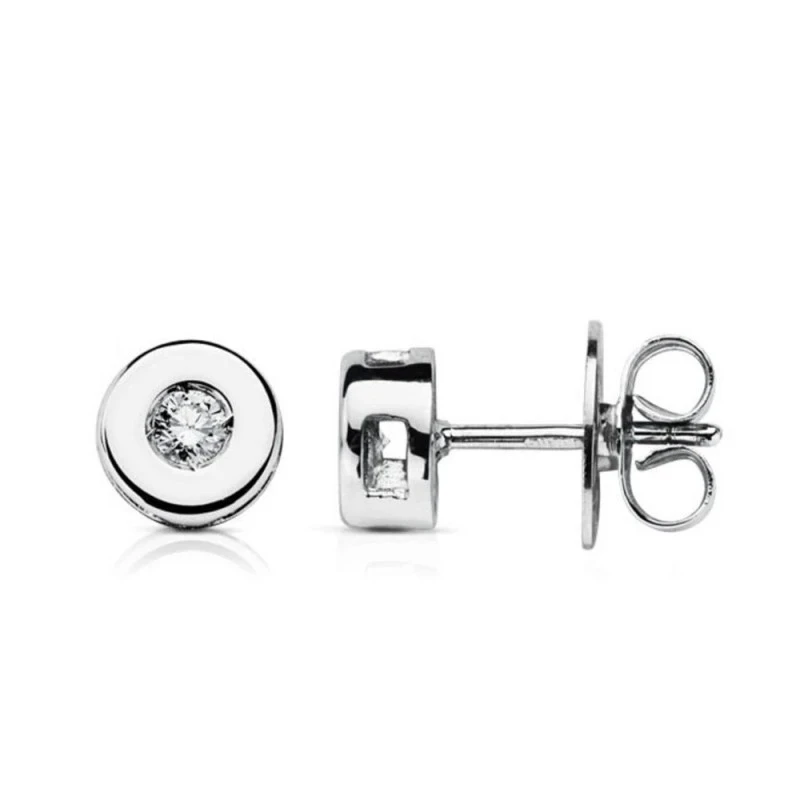 Pendientes Oro Blanco 9k mujer chatón diamante centro