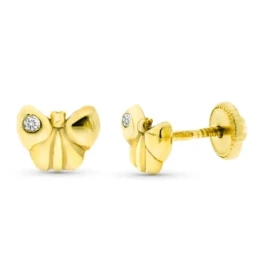 Pendientes Oro 9k bebé 6 mm. diamante 0.008ct. forma mariposa