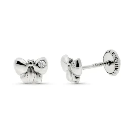 Pendientes Oro Blanco 9k bebé 6 mm. diamante 0.008ct. forma mariposa