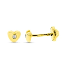 Pendientes Oro 9k bebé 4 mm. forma corazón diamante centro 0.008ct.