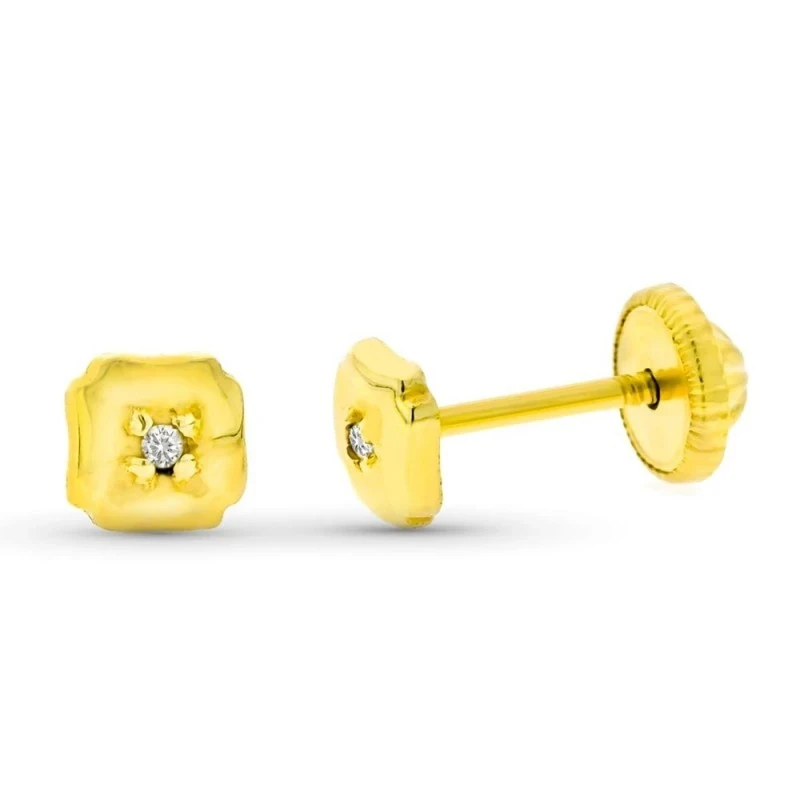Pendientes Oro 9k bebé 4 mm. forma trébol diamante centro 0.015ct.