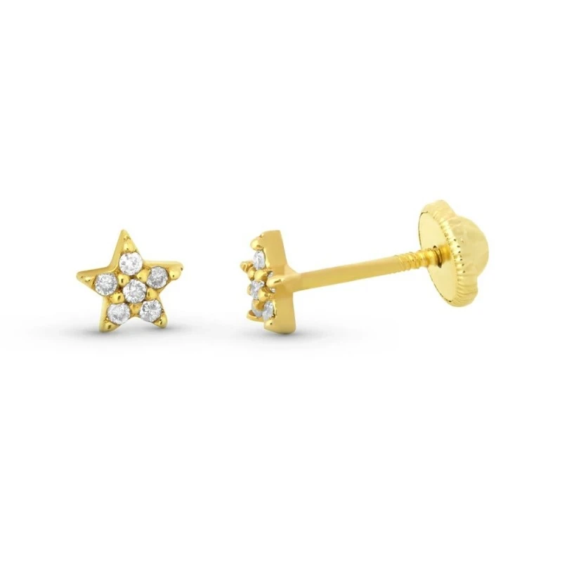 Pendientes Oro 9k niña forma estrella 6 diamantes 0.01ct.