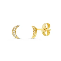 Pendientes Oro 9k niña forma luna 7 mm. 5 diamantes 0.01ct.