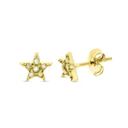 Pendientes Oro 9k niña 6 mm. forma estrella 6 diamantes 0.01ct.