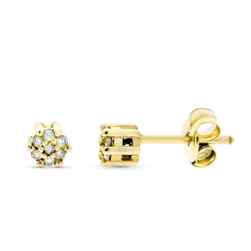 Pendientes Oro 9k niña cuajo 7 diamantes 0.01ct.